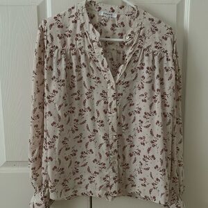 Frame voluminous  floral printed red and cream button down blouse